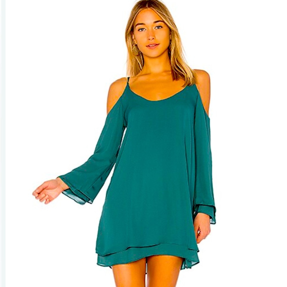 Revolve Krisa Cold Shoulder Mini Dress Green Medium Sexy Party Wedding Guest‎